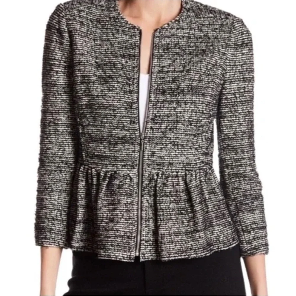 Rebecca Taylor 2 / XS Black Tweed Peplum Blazer Jacket ~ Business Casual